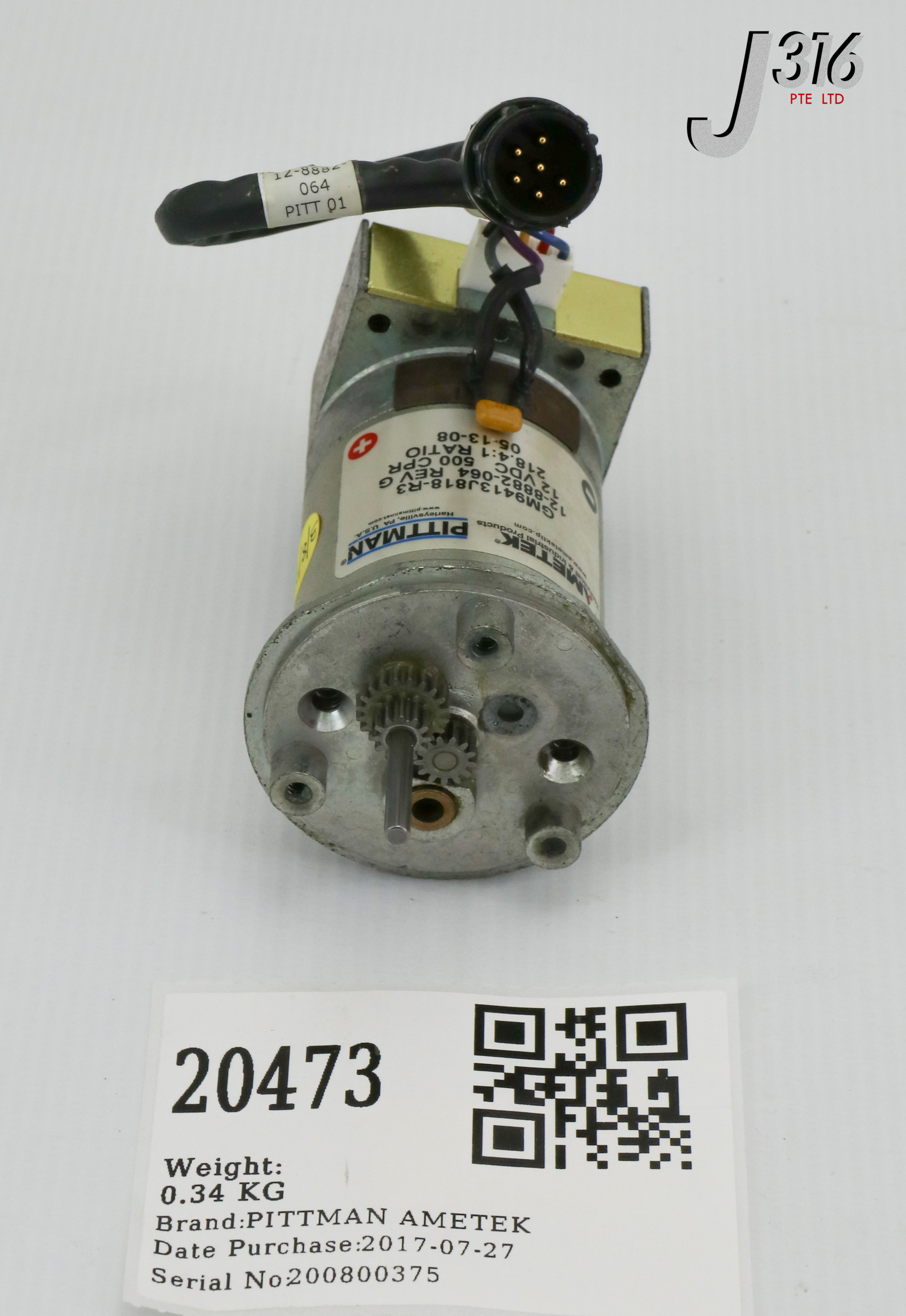 You 20473 PITTMAN AMETEK GEAR MOTOR, 12VDC, 12-8882-064 GM9413J818-R3